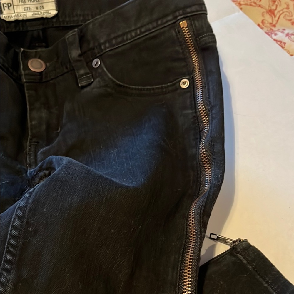 Free People Black Denim with Zipper Detail.